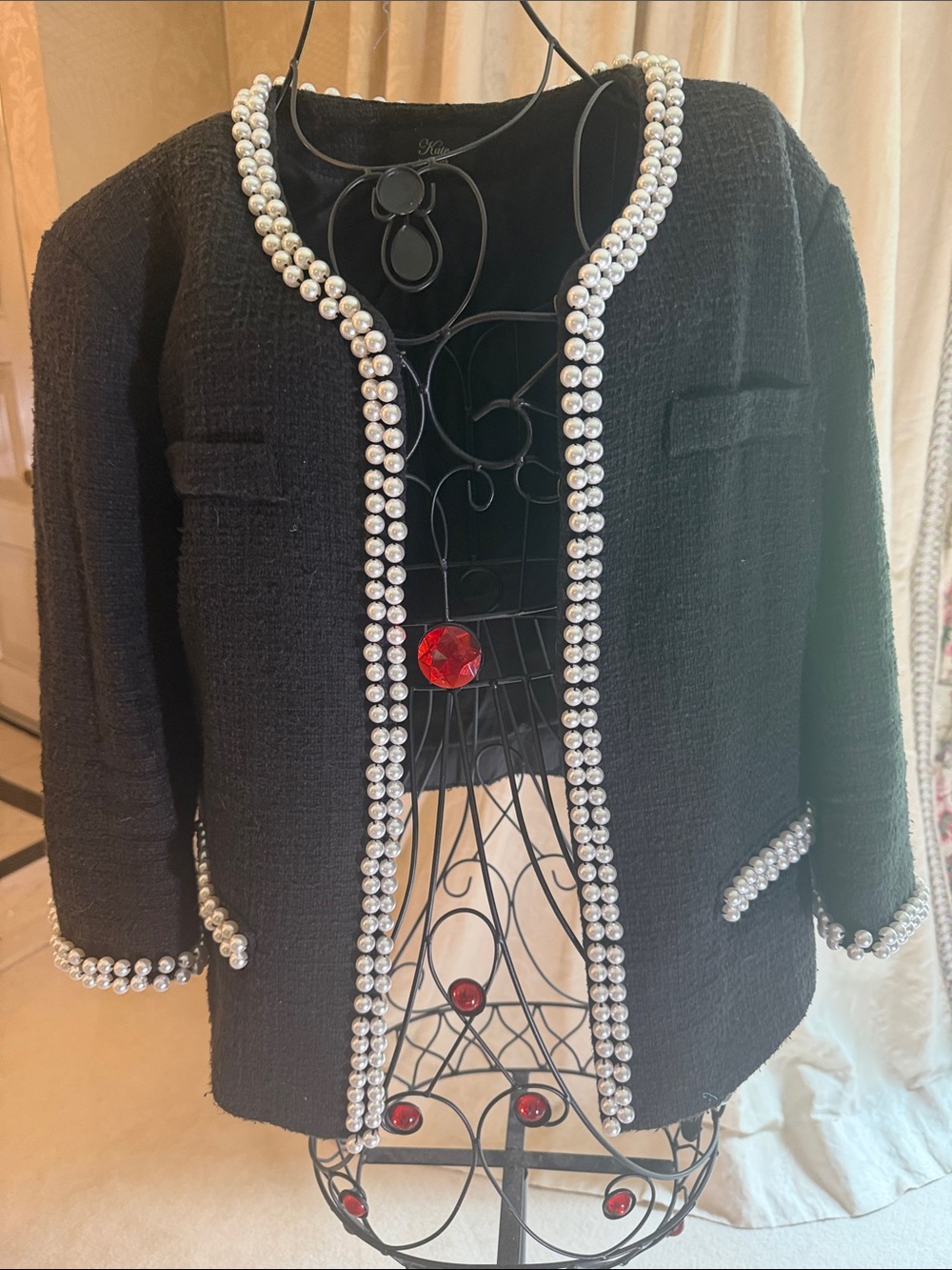 Kate Black Pearl-Trim Tweed Jacket - Women